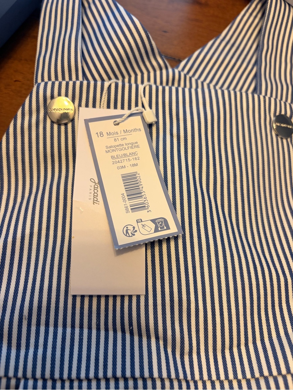 Jacadi Blue and White Pinstripe Baby Overalls - Picture 4 of 5